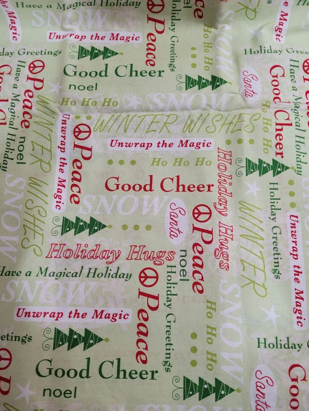 Holiday Cheer Sentiment Sewing Fabric - Green Red White Unbranded 2 Yards (1490)